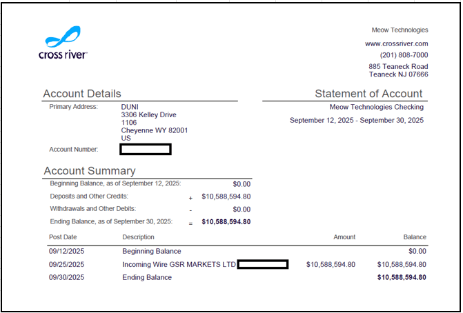 Bank account reconciliation as of September 30, 2025 (2 of 2)
