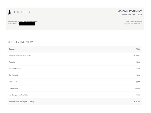 Bank account reconciliation as of March 31, 2026 (3 of 3)